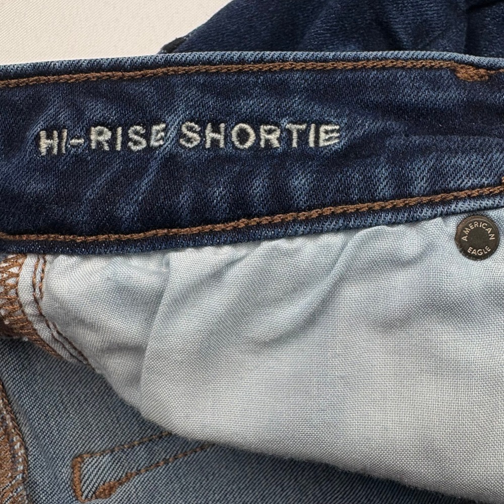 American Eagle‎ Hi-Rise Shortie Denim Shorts Distressed Rips Frayed Hem Stretch - Picture 5 of 8